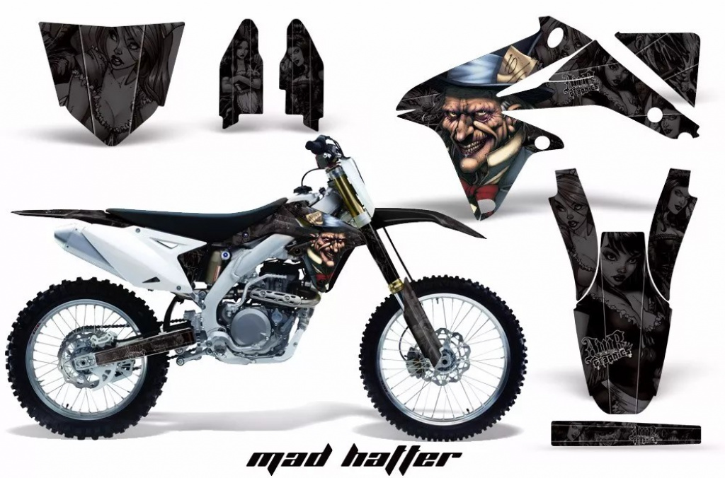 Mad-Hatter Hintergrund = Schwarz, Designfarbe = Schwarz ohne Nummernfeldern für Suzuki RMZ 450 2008-2017