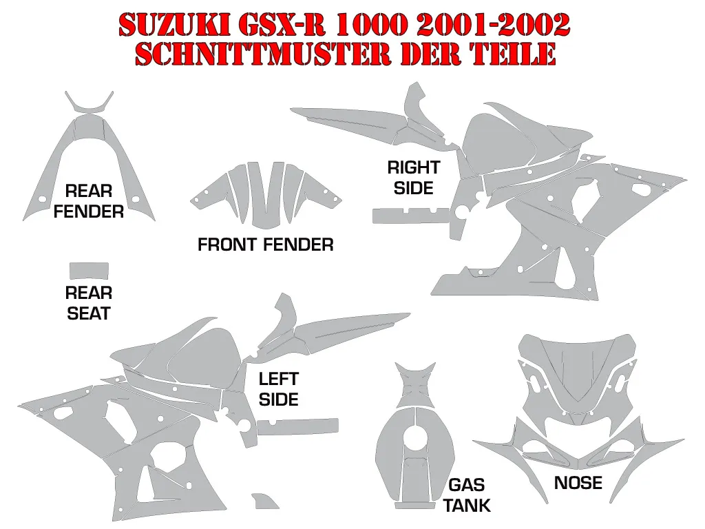 Schnittmuster für Suzuki GSX R 1000 2001-2002
