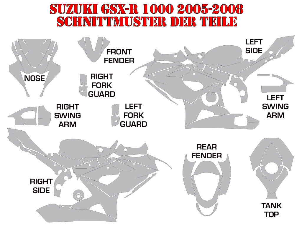 Cutting Pattern for Suzuki GSX R 1000 2005-2006