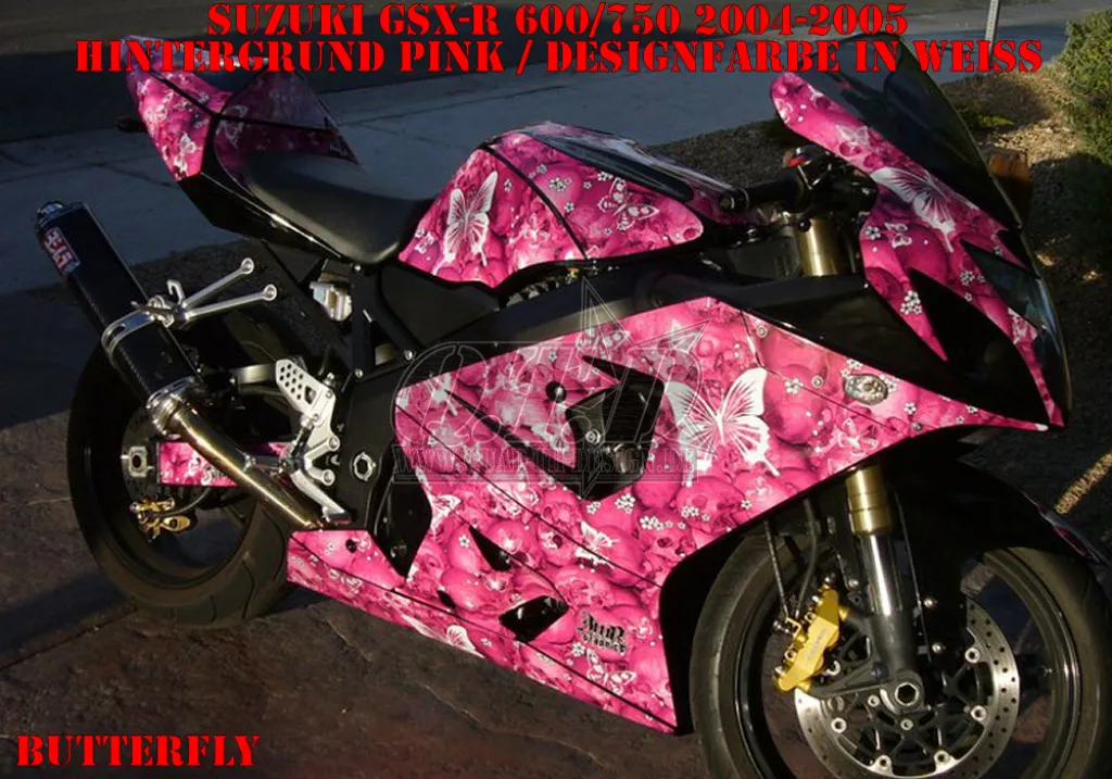 Butterfly Hintergrund = Pink, Designfarbe = White für Suzuki GSXR 600/750 2004-2005