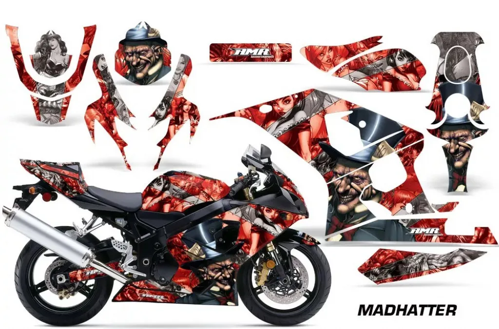 Mad-Hatter Hintergrund = Rot, Designfarbe = Silber für Suzuki GSXR 600/750 2004-2005