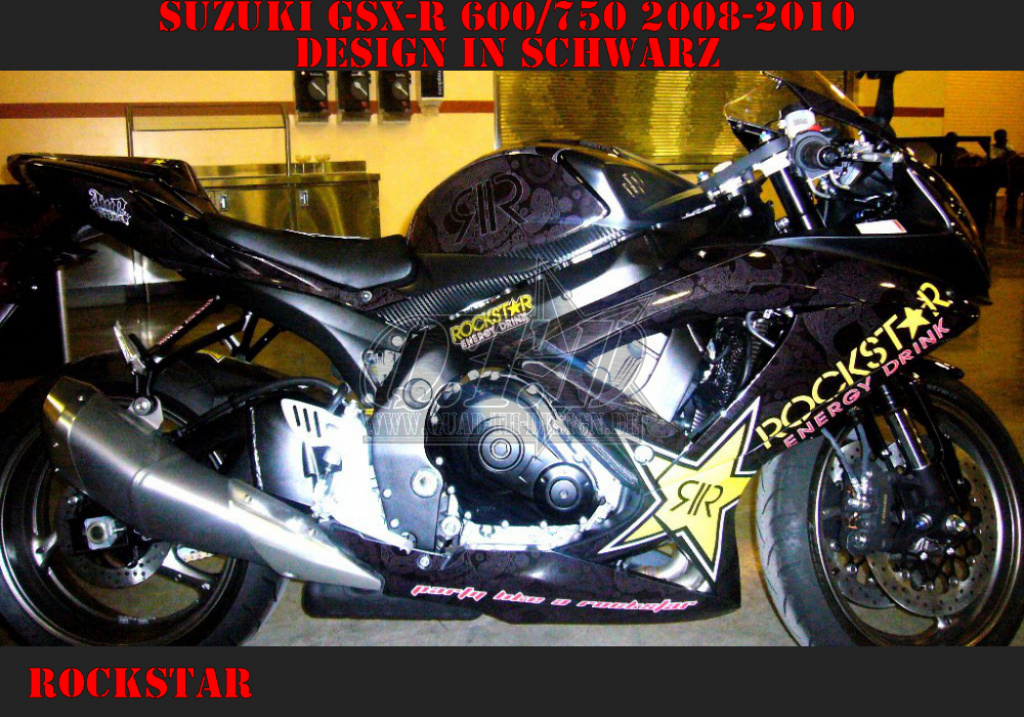 Rockstar Hintergrund = Schwarz, Designfarbe = Gelb für Suzuki GSXR 600/750 2008-2010