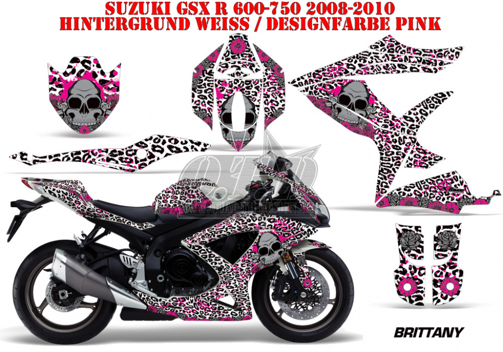 Brittany Hintergrund = Weiß, Designfarbe = Pink für Suzuki GSXR 600/750 2008-2010