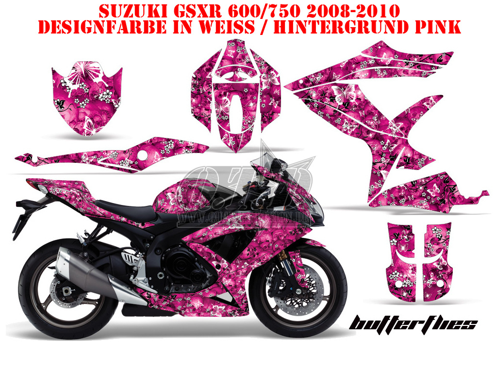 Butterfly Hintergrund = Pink, Designfarbe = Weiß für Suzuki GSXR 600/750 2008-2010
