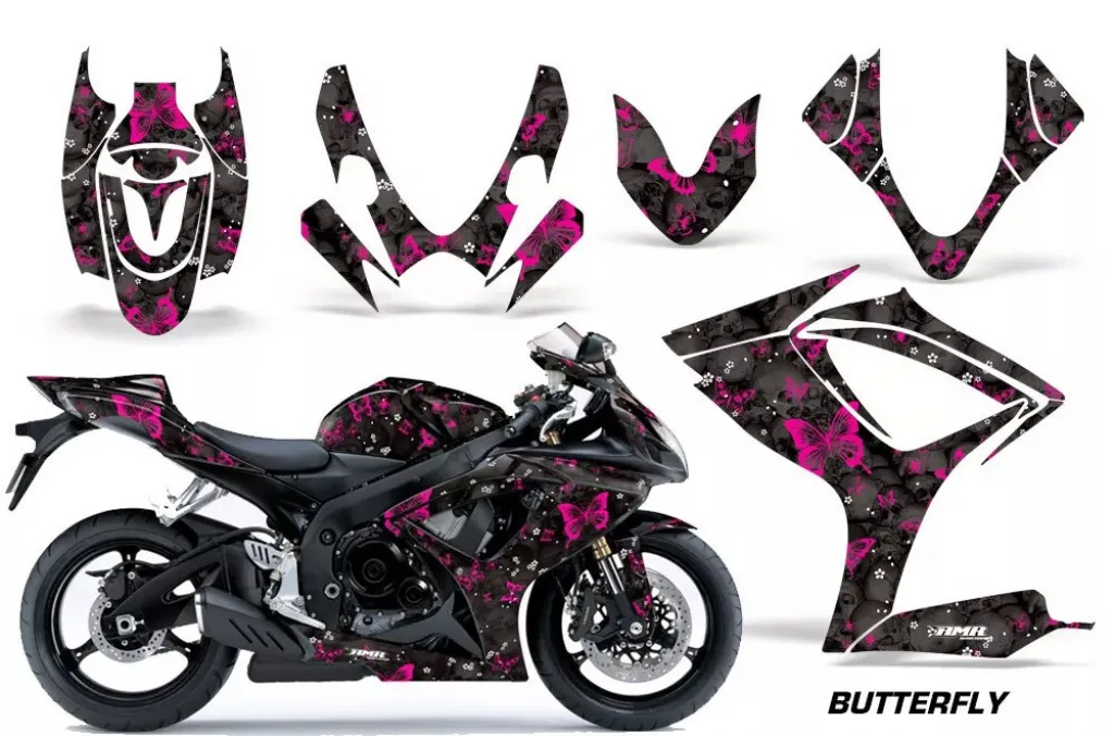 Butterfly Hintergrund = Schwarz, Designfarbe = Pink für Suzuki GSXR 600/750 2006-2007
