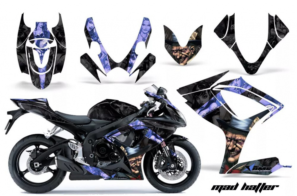 Mad-Hatter Hintergrund = Schwarz, Designfarbe = Blau für Suzuki GSXR 600/750 2006-2007