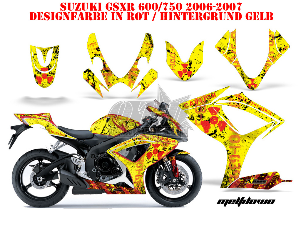 Meltdown Hintergrund = Gelb, Designfarbe = Rot für Suzuki GSXR 600/750 2006-2007