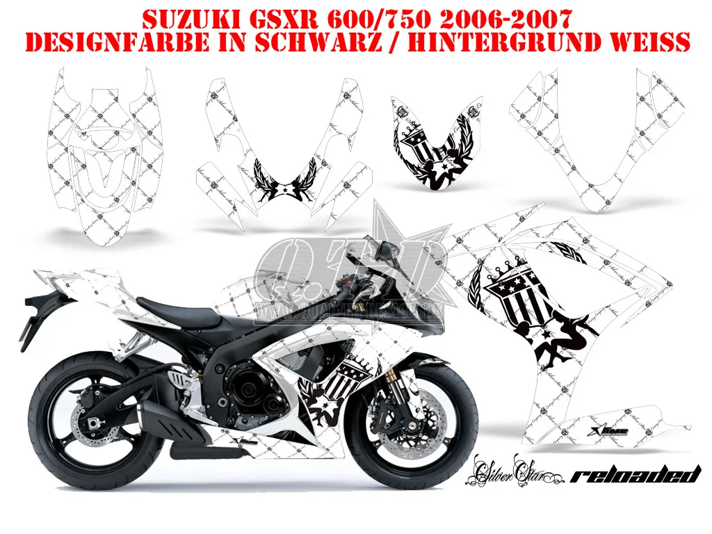 SilverStar - Reloaded Hintergrund = Weiß, Designfarbe = Schwarz für Suzuki GSXR 600/750 2006-2007