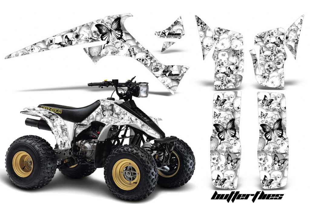 Butterfly Hintergrund = Weiß, Designfarbe = Schwarz für Suzuki LT 230/LT 230r