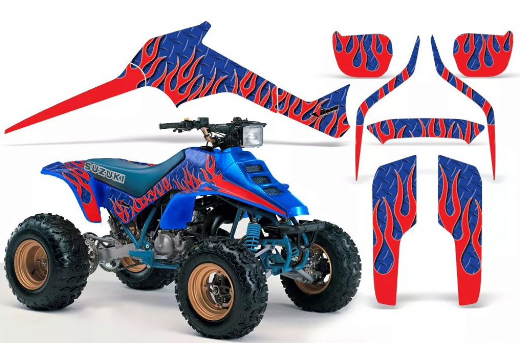 Diamond Flames Background = Blue, Design color = Red for Suzuki LT 250/LT 250r 1985-1992