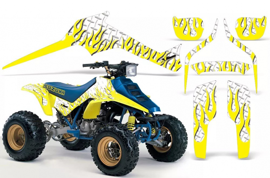 Diamond Flames Background = White, Design color = Yellow for Suzuki LT 250/LT 250r 1985-1992