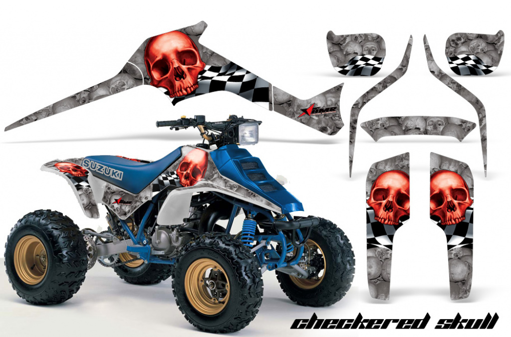 Checkered Skull Background = Silver, Design color = Red for Suzuki LT 250/LT 250r 1985-1992