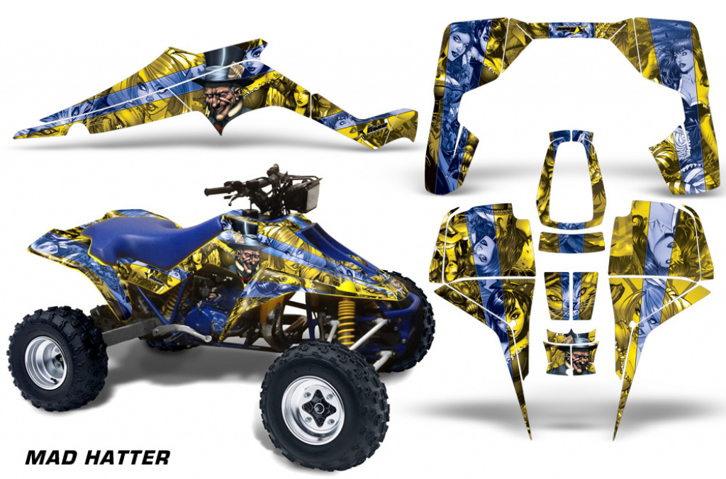 Mad-Hatter Hintergrund = Gelb, Designfarbe = Blau für Suzuki LT 500R Quadzilla 1987-1990