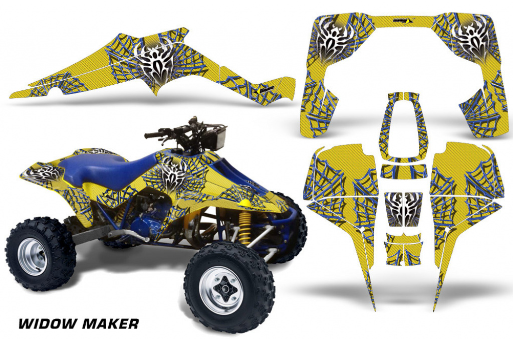 Widow Maker Hintergrund = Gelb, Designfarbe = Blau für Suzuki LT 500R Quadzilla 1987-1990