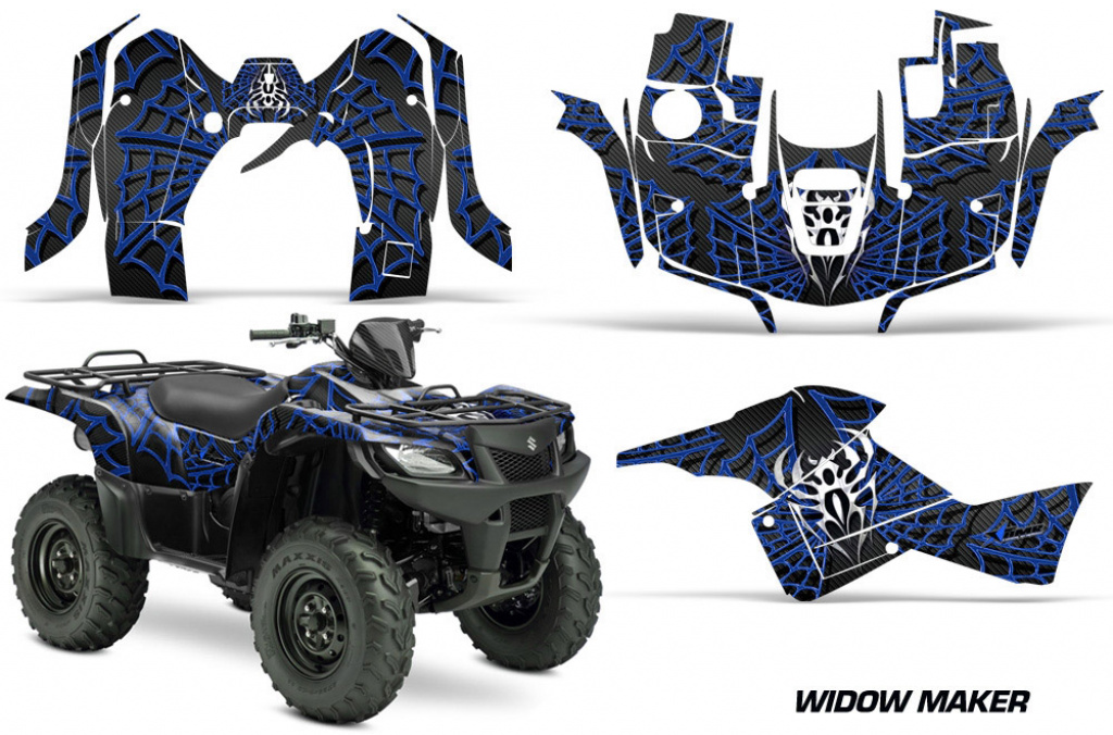 Widow Maker Hintergrund = Schwarz, Designfarbe = Blau für Suzuki KingQuad LT-A 500/700/750 AXI bis 2018