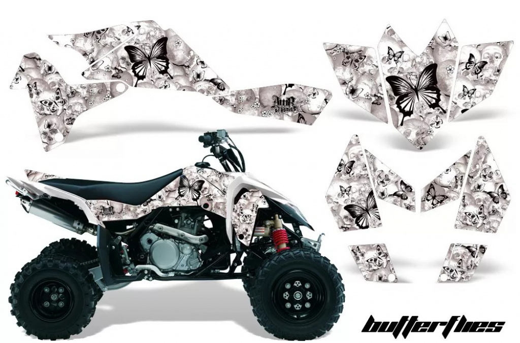 Butterfly Hintergrund = Weiß, Designfarbe = Schwarz für Suzuki LTR 450