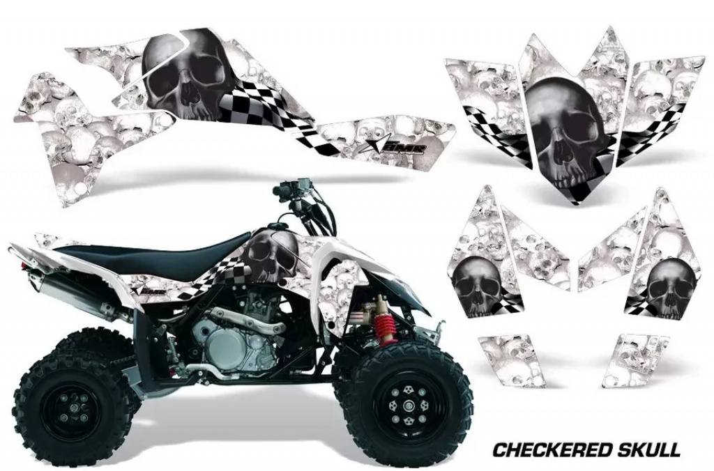 Checkered Skull Hintergrund = Weiß, Designfarbe = Schwarz für Suzuki LTR 450