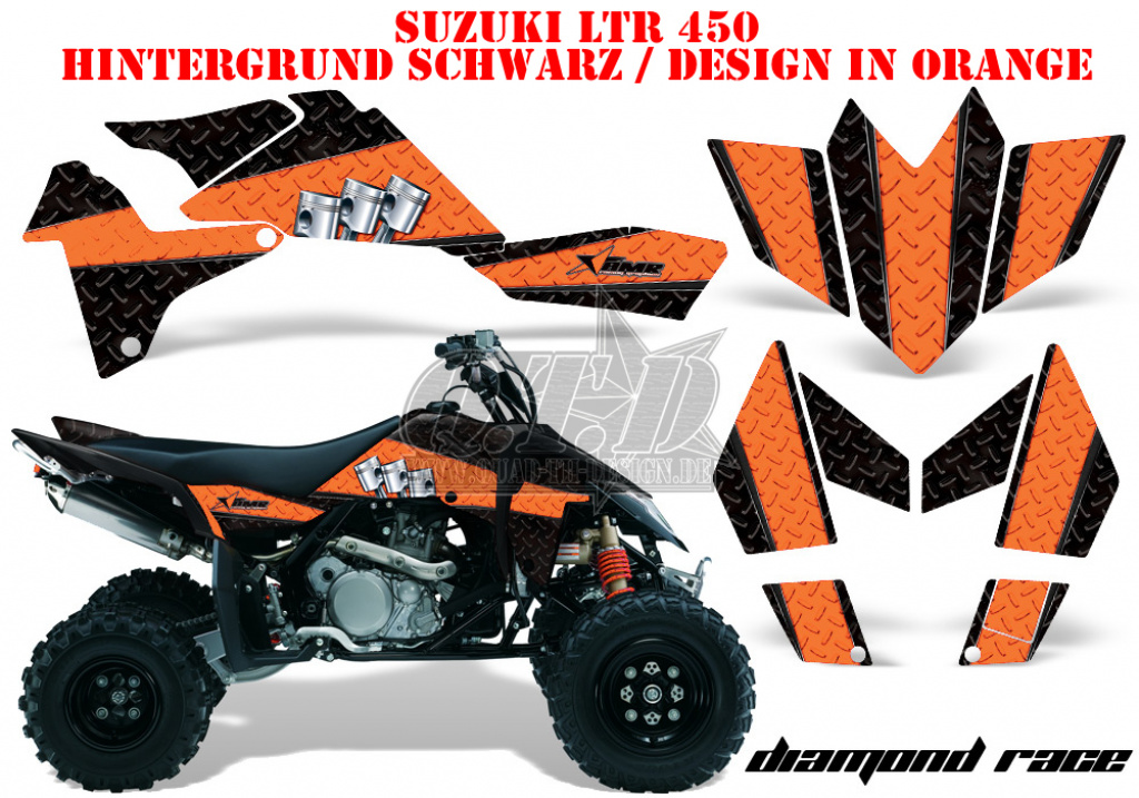 Diamond Race Hintergrund = Schwarz, Designfarbe = Orange für Suzuki LTR 450