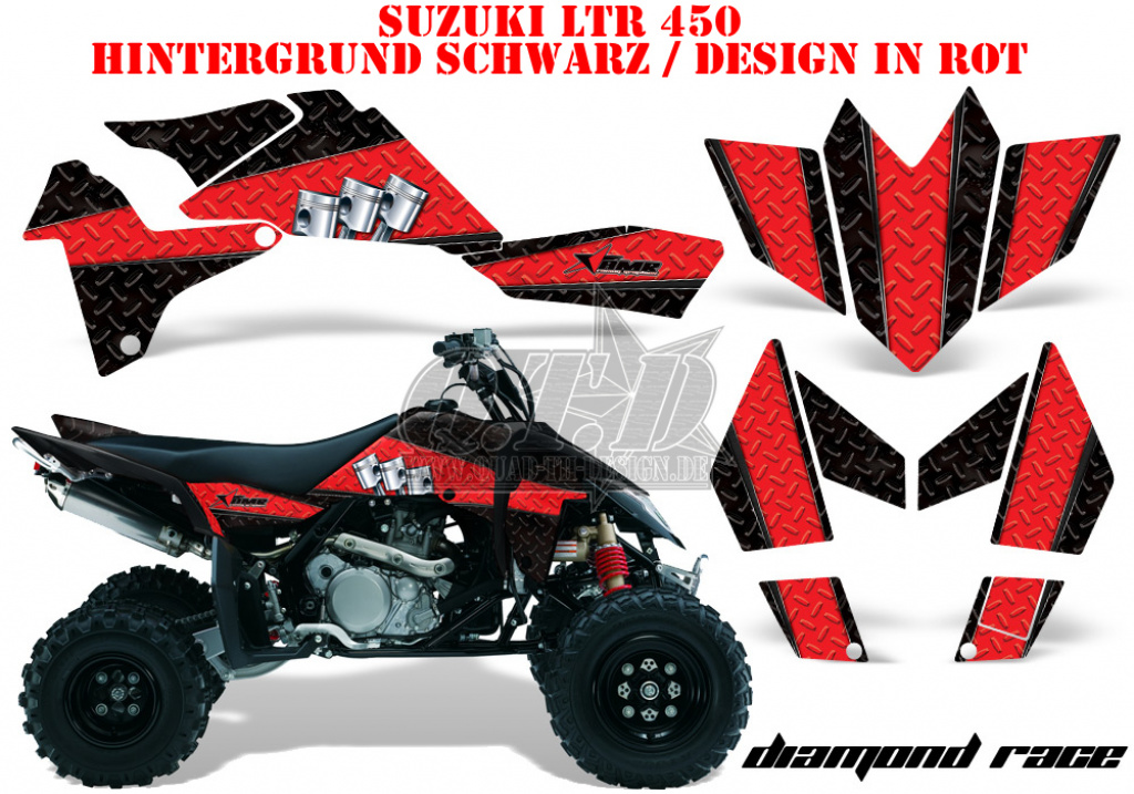 Diamond Race Hintergrund = Schwarz, Designfarbe = Rot für Suzuki LTR 450