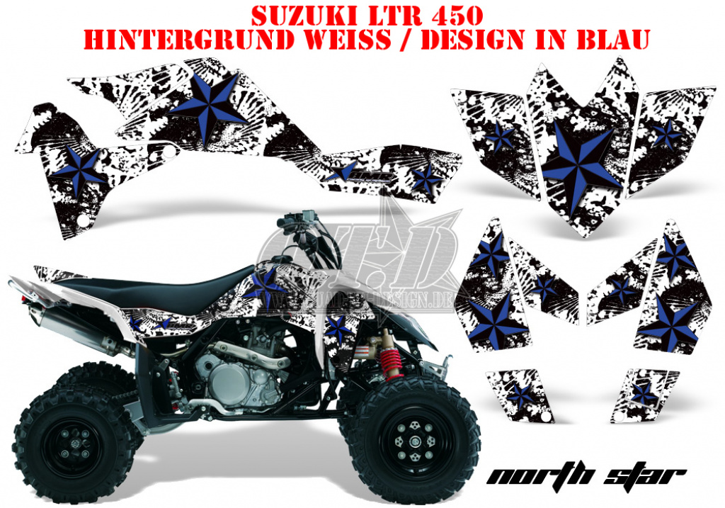 Northstar Hintergrund = Weiß, Designfarbe = Blau für Suzuki LTR 450