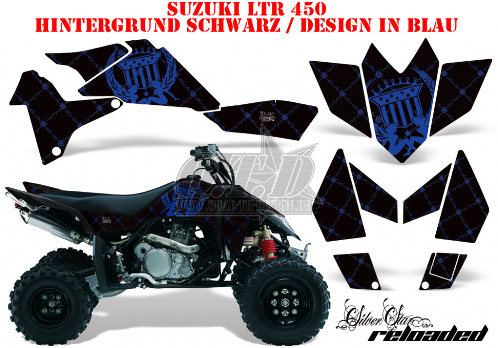 SilverStar - Reloaded Hintergrund = Schwarz, Designfarbe = Blau für Suzuki LTR 450