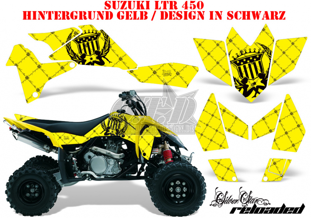 SilverStar - Reloaded Hintergrund = Gelb, Designfarbe = Schwarz für Suzuki LTR 450