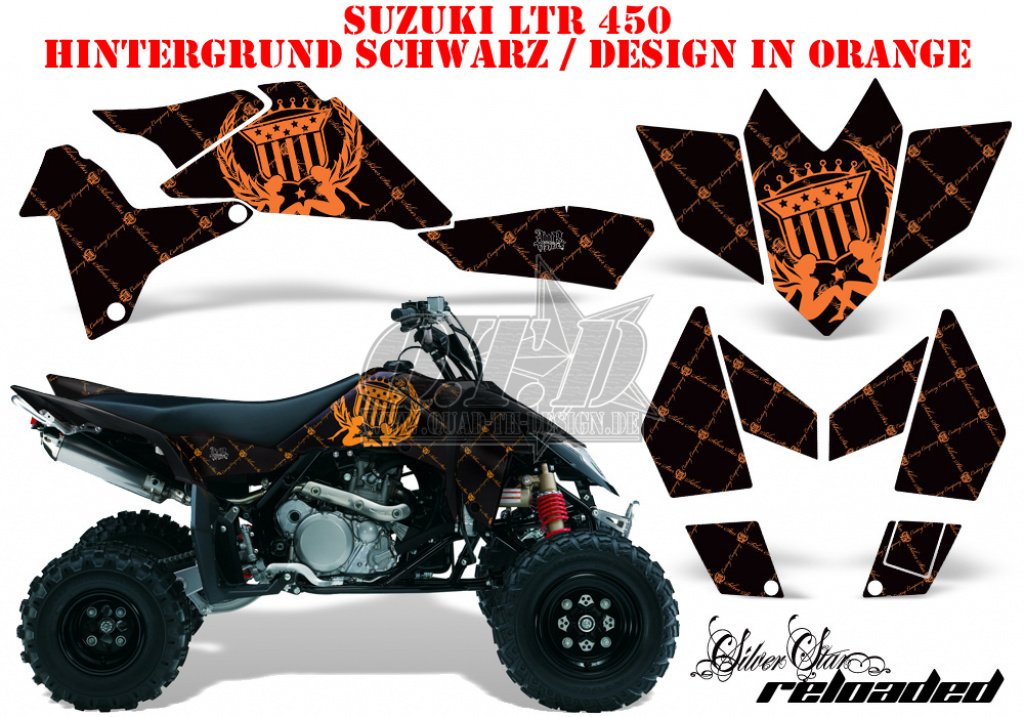 SilverStar - Reloaded Hintergrund = Schwarz, Designfarbe = Orange für Suzuki LTR 450