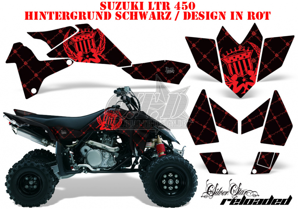 SilverStar - Reloaded Hintergrund = Schwarz, Designfarbe = Rot für Suzuki LTR 450