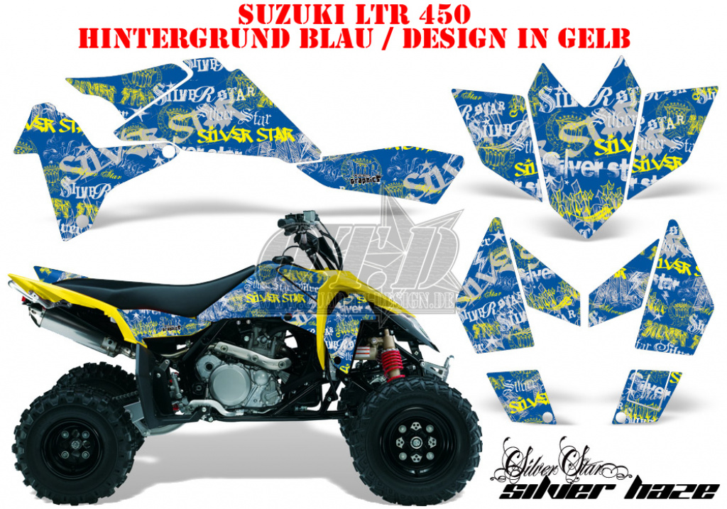 SilverStar - Silverhaze Hintergrund = Blau, Designfarbe = Gelb für Suzuki LTR 450