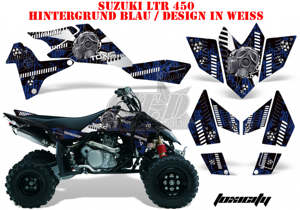 Toxicity Hintergrund = Blau, Designfarbe = Weiß für Suzuki LTR 450