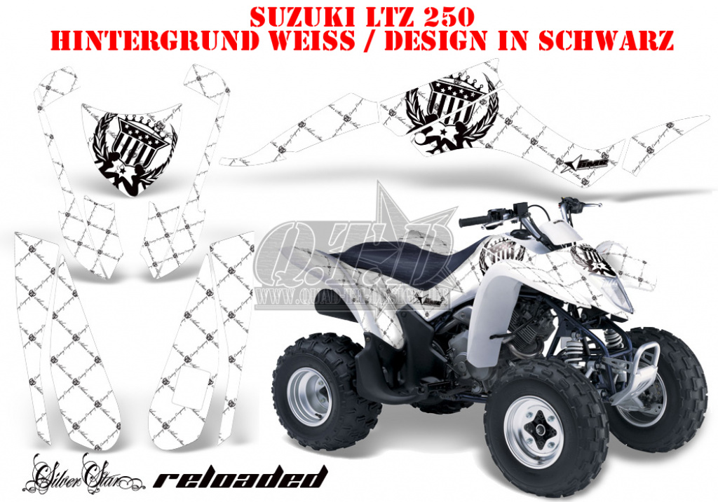 SilverStar - Reloaded Hintergrund = Weiß, Designfarbe = Schwarz für Suzuki LTZ 250