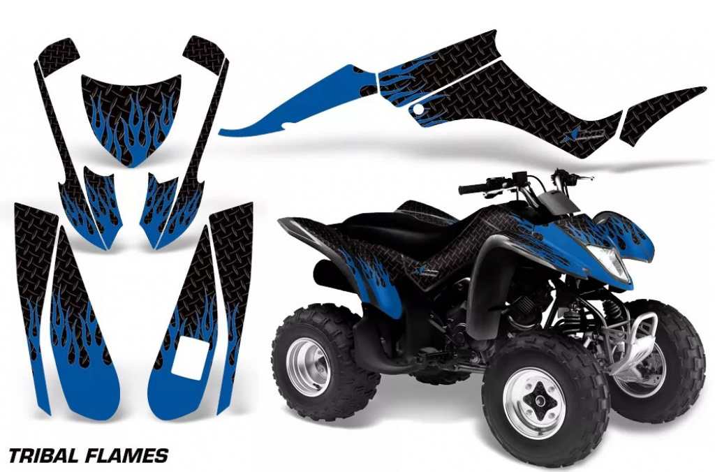 Diamond Flames Hintergrund = Schwarz, Designfarbe = Blau für Suzuki LTZ 250