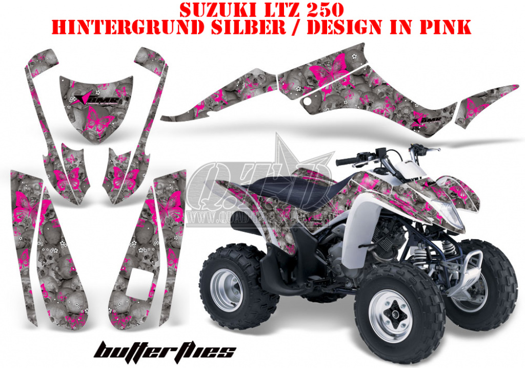 Butterfly Hintergrund = Silber, Designfarbe = Pink für Suzuki LTZ 250