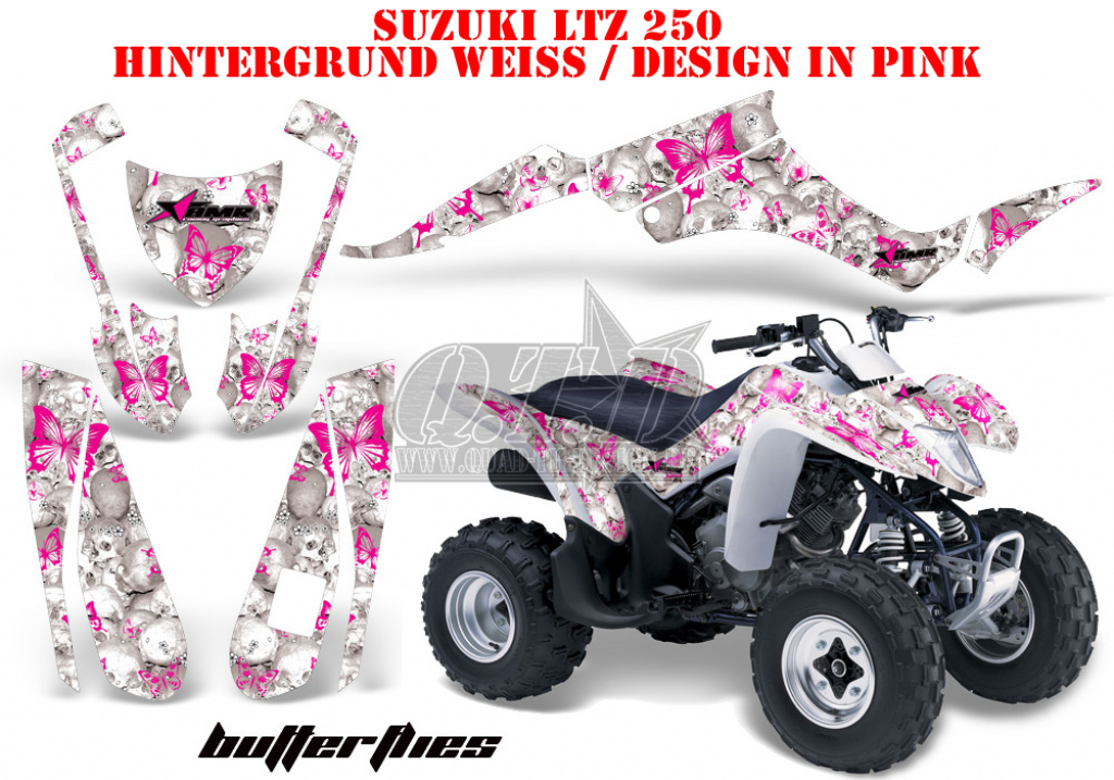 Butterfly Hintergrund = Weiß, Designfarbe = Pink für Suzuki LTZ 250