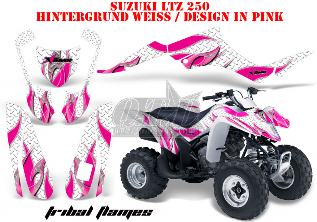 Tribal Flames Hintergrund = Weiß, Designfarbe = Pink für Suzuki LTZ 250