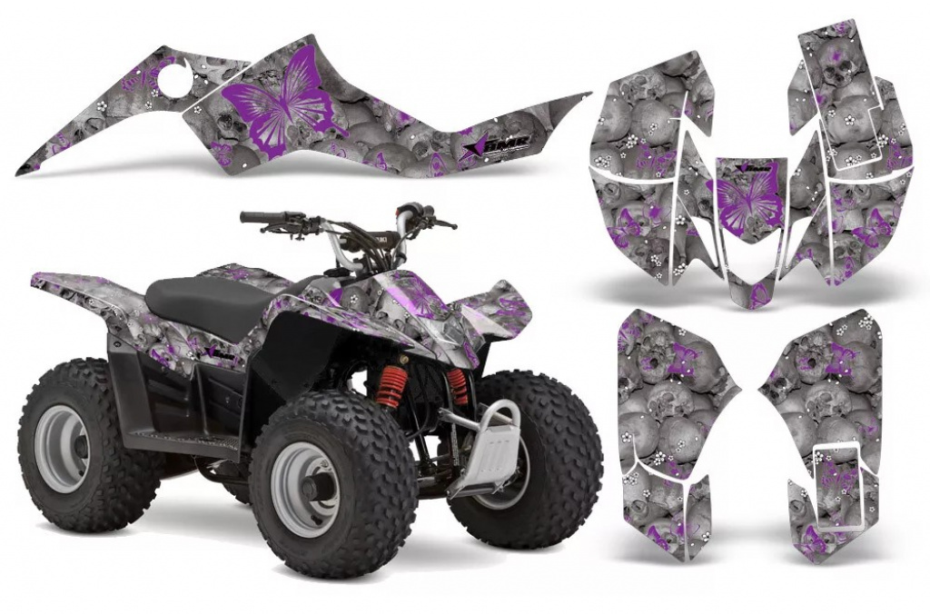 Butterfly Hintergrund = Silber, Designfarbe = Lila für Suzuki LTZ 50