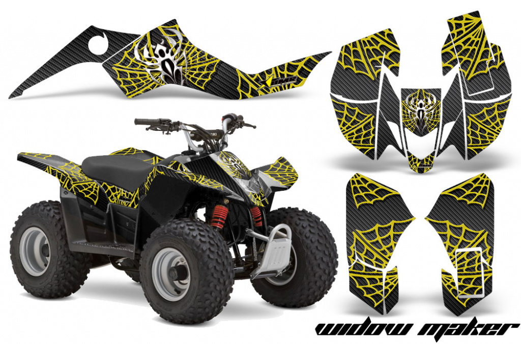 Widow Maker Hintergrund = Schwarz, Designfarbe = Gelb für Suzuki LTZ 50