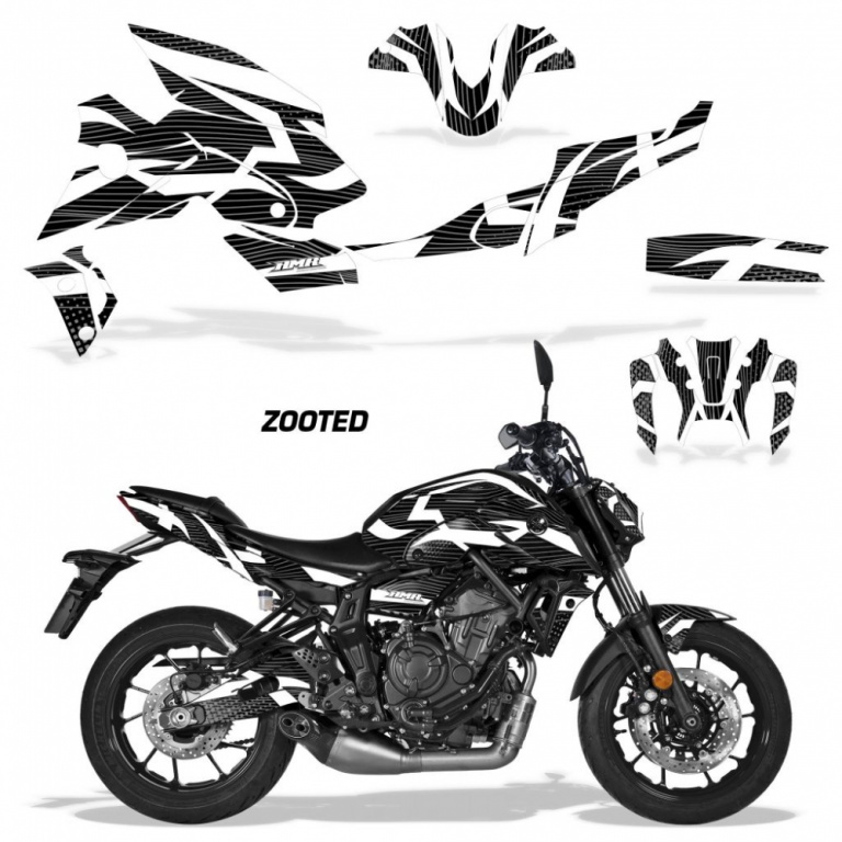 Zooted Background = Black, Design color = White for Yamaha MT 07 2021-2024