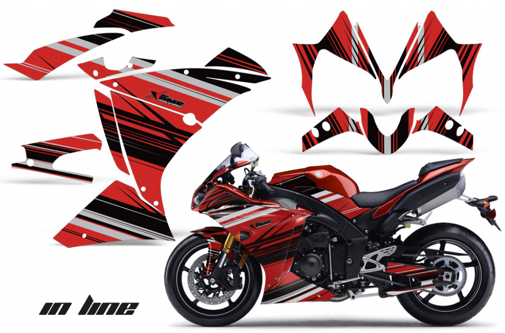 Inline Hintergrund = Schwarz, Designfarbe = Rot für Yamaha YZF R1 2009-2014