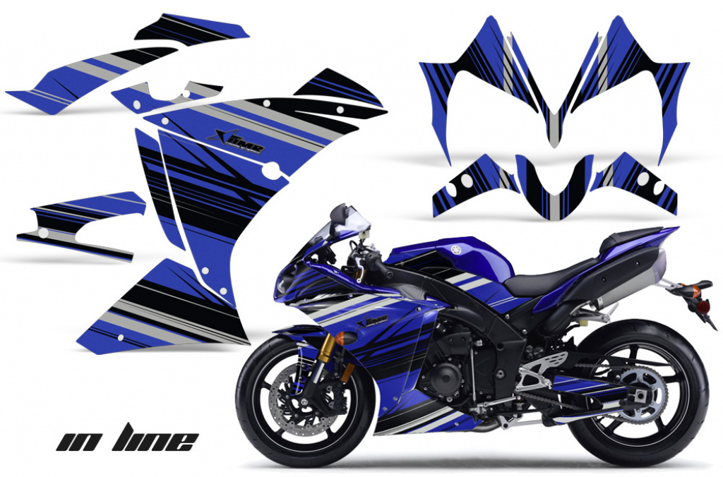 Inline Hintergrund = Schwarz, Designfarbe = Blau für Yamaha YZF R1 2009-2014