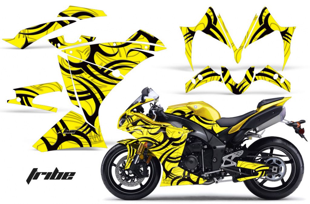 Tribe Hintergrund = Gelb, Designfarbe = Schwarz für Yamaha YZF R1 2009-2014