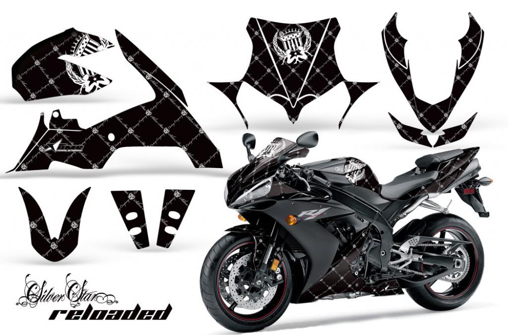 SilverStar - Reloaded Hintergrund = Schwarz, Designfarbe = Weiß für Yamaha YZF R1 2004-2006