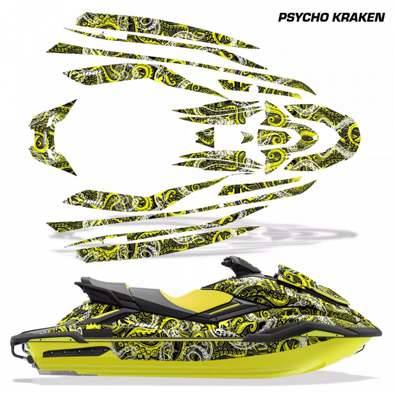 Psycho Kraken Hintergrund = Schwarz, Designfarbe = Gelb für Yamaha FX Cruiser SVHO 2019-2021