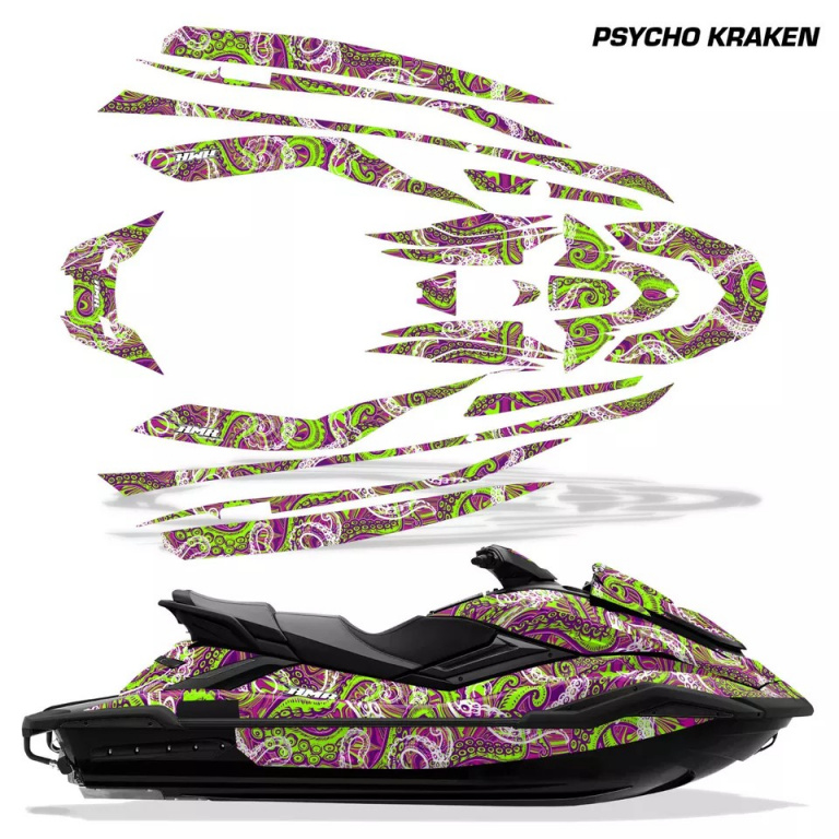 Psycho Kraken Hintergrund = Lila, Designfarbe = Grün für Yamaha FX Cruiser SVHO 2019-2021