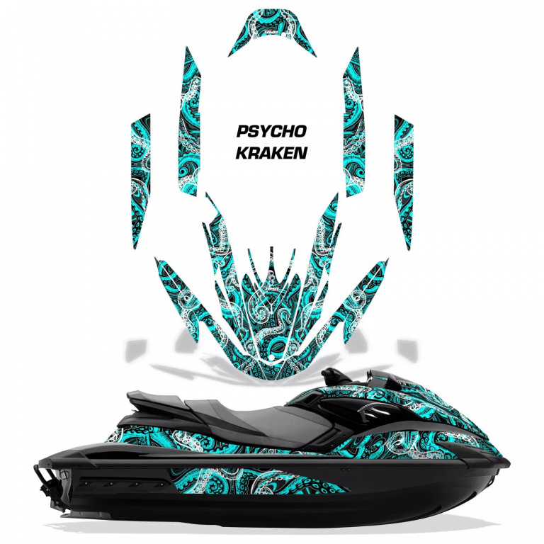 Psycho Kraken Background = Black, Design color = Teal Blue for Yamaha FZR 2009-2016