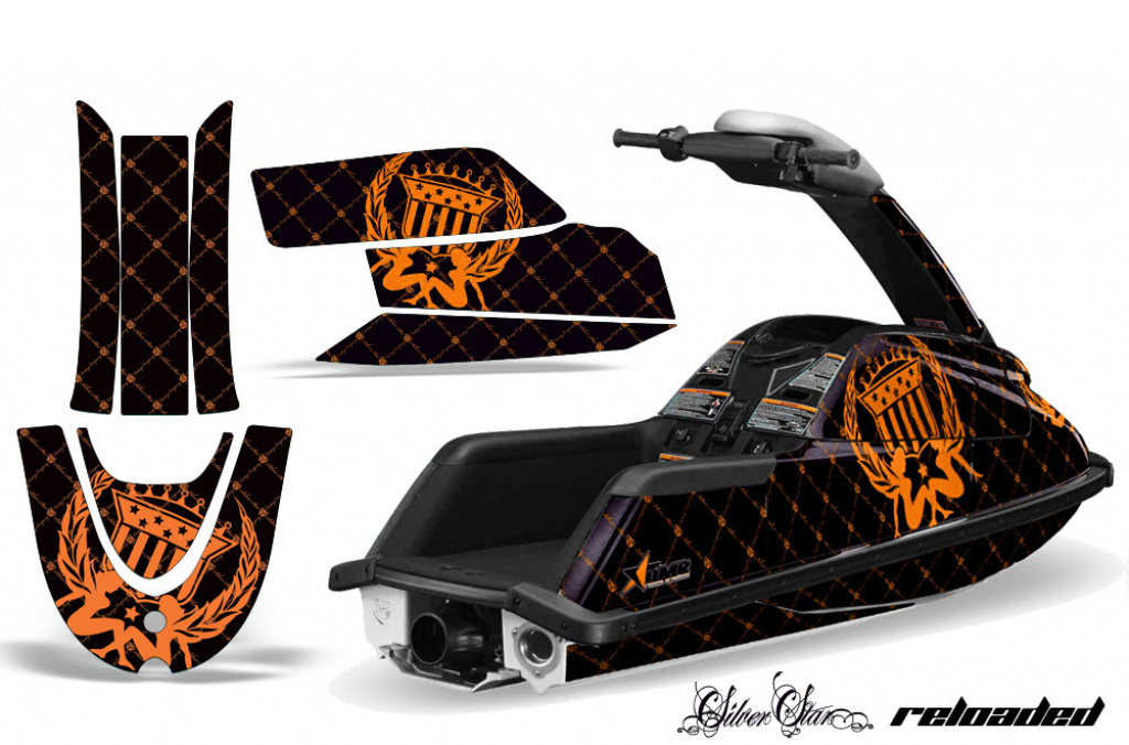 SilverStar - Reloaed Hintergrund = Schwarz, Designfarbe = Orange für Yamaha Superjet Freestyle (Runde Nase)