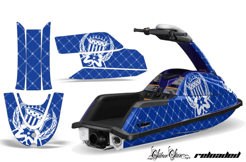 SilverStar - Reloaed Background = Blue, Design color = White for Yamaha Superjet Freestyle (round nose)