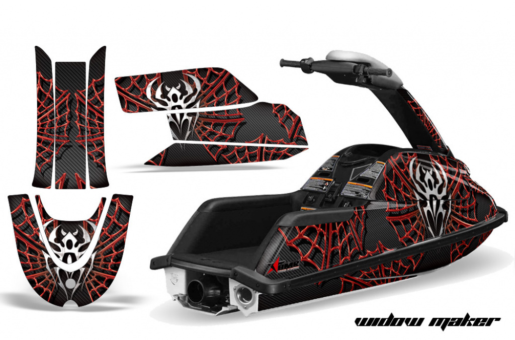 Widow Maker Hintergrund = Schwarz, Designfarbe = Rot für Yamaha Superjet Freestyle (Runde Nase)