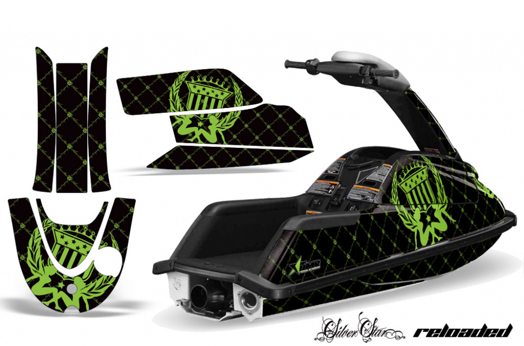 SilverStar - Reloaed Hintergrund = Schwarz, Designfarbe = Grün für Yamaha Superjet (Runde Nase)