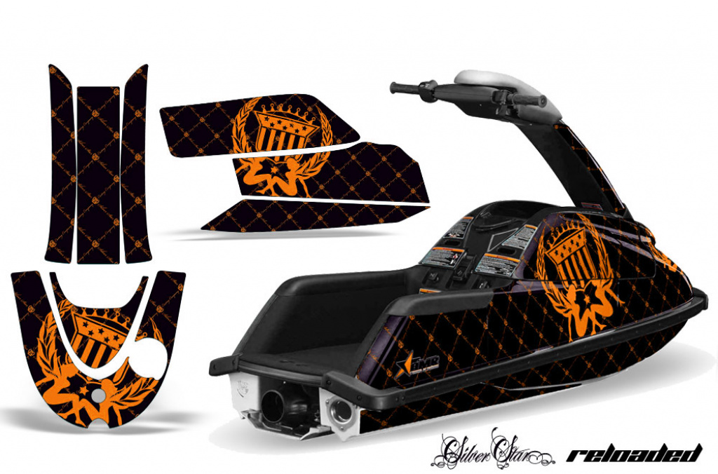 SilverStar - Reloaed Hintergrund = Schwarz, Designfarbe = Orange für Yamaha Superjet (Runde Nase)